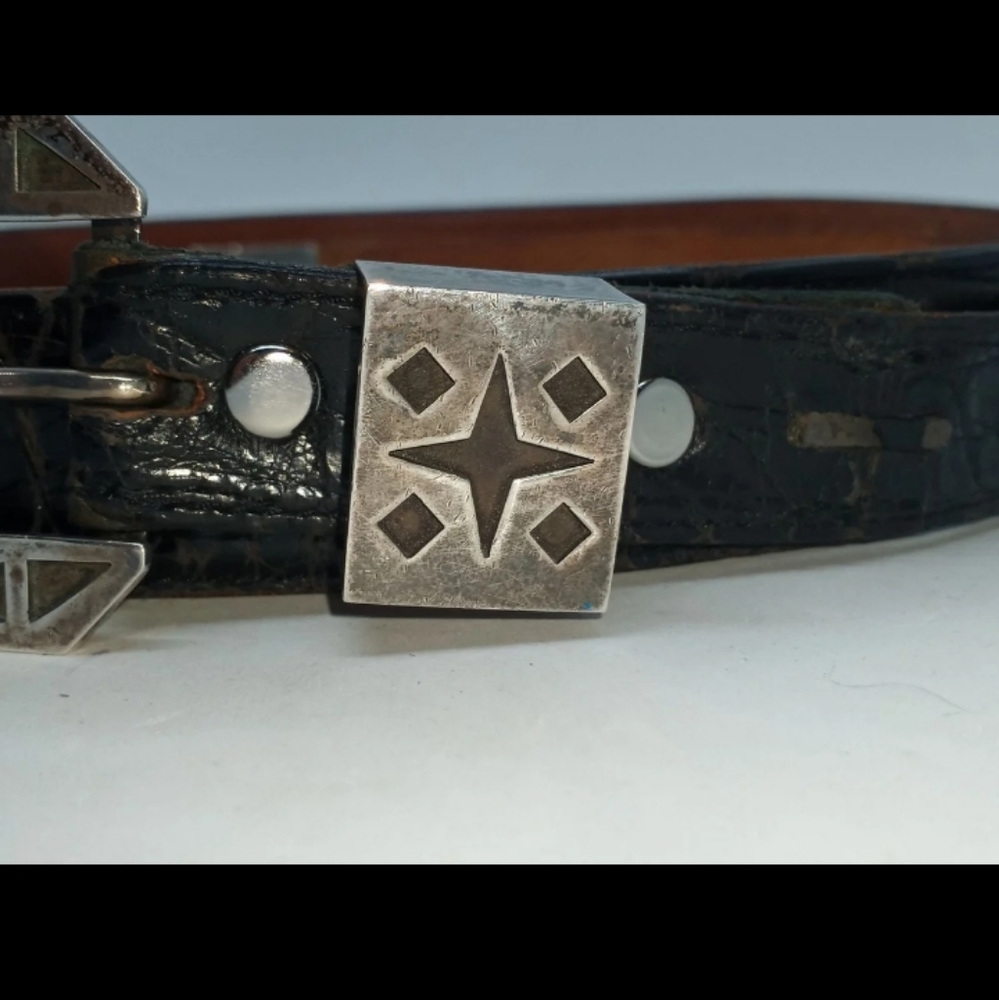 Out of Sante Fe Genuine Alligator Belt Cress Sterling Silver Buckle Vintage USA - Picture 4 of 16